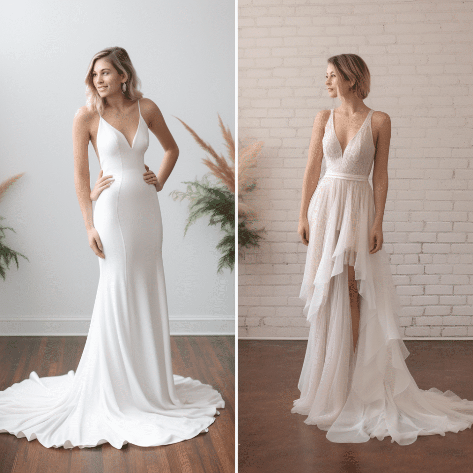 Comparing Birdy Grey and Azazie Modern Bridal Dress