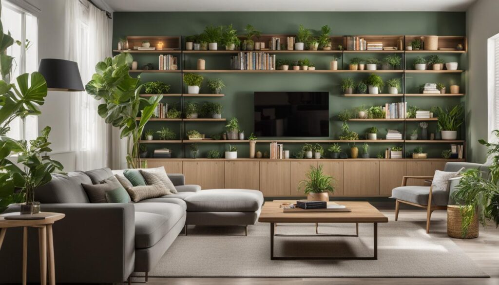how to decorate floating shelves in living room