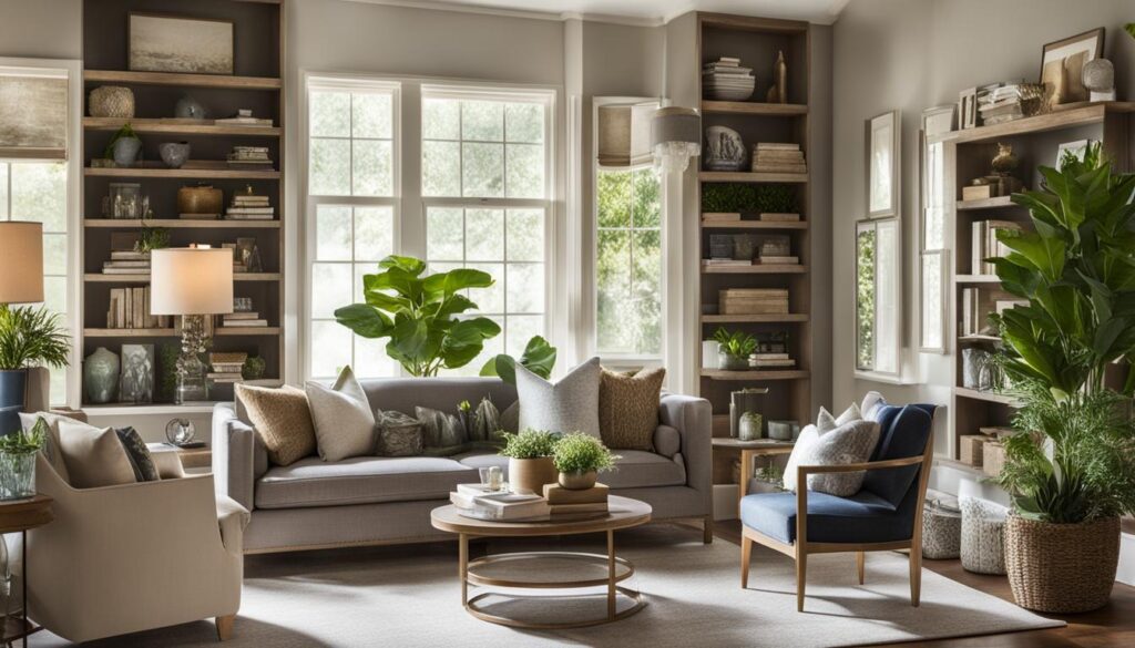 how to style shelves in living room