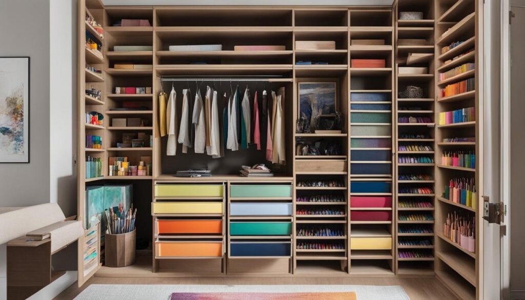 Closet bookshelf for art supplies