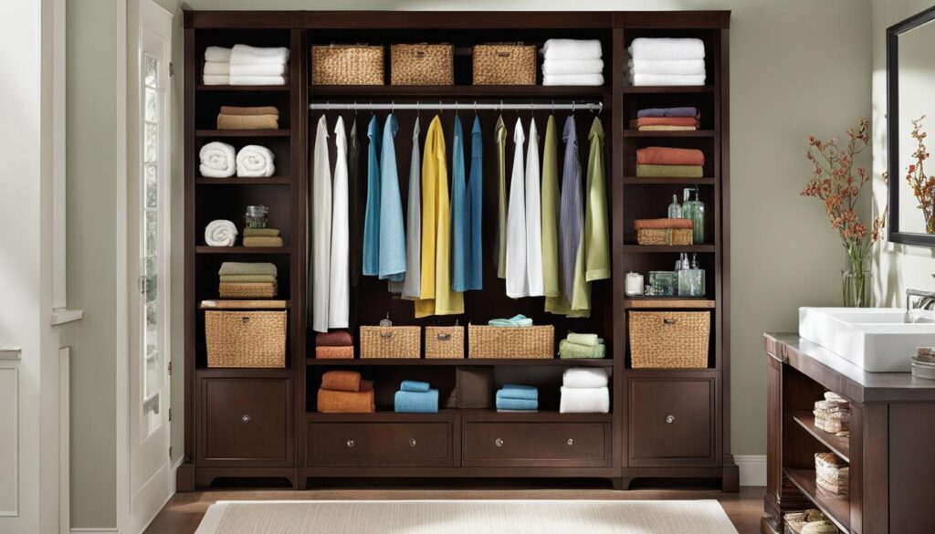 Closet bookshelf for bathroom supplies