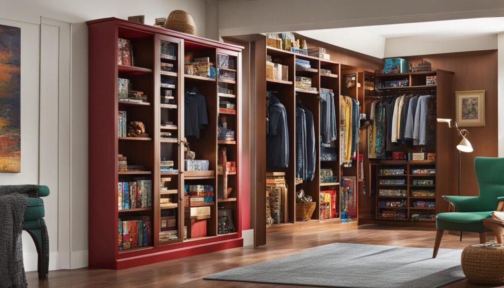 Closet bookshelf for board games