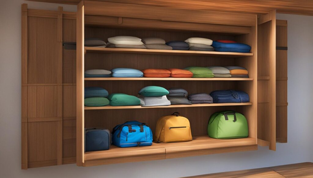 Closet bookshelf for camping equipment