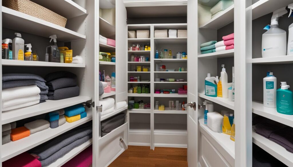 Closet bookshelf for cleaning supplies