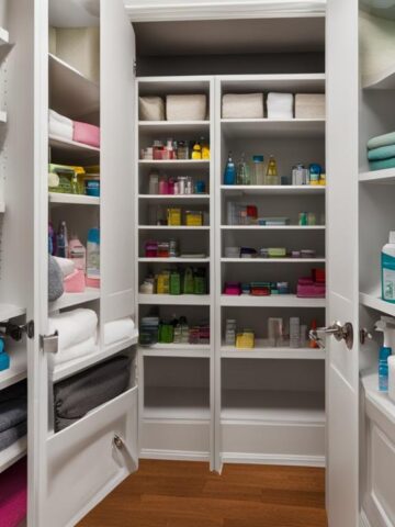 Closet bookshelf for cleaning supplies