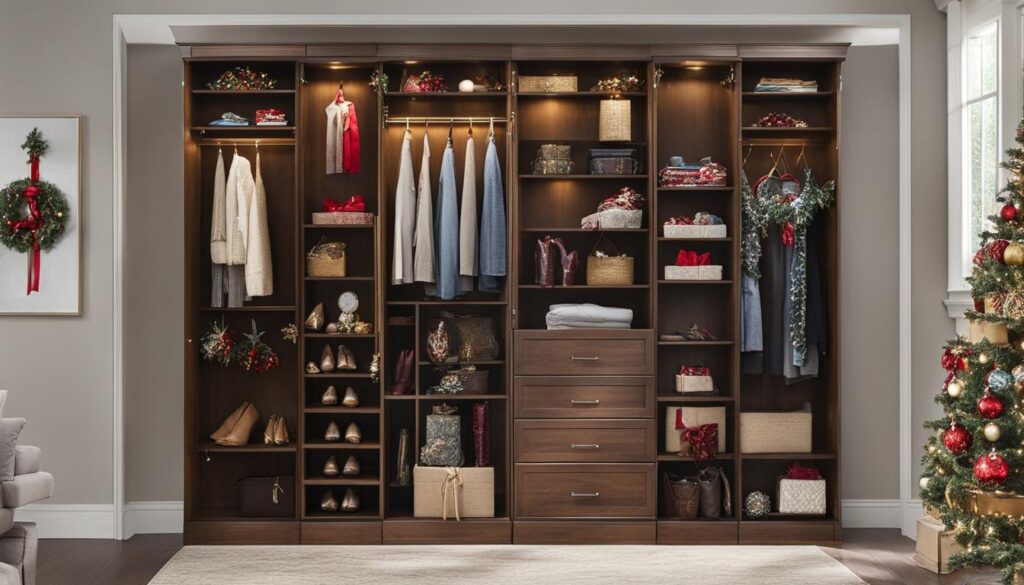 Closet bookshelf for holiday decoration collection