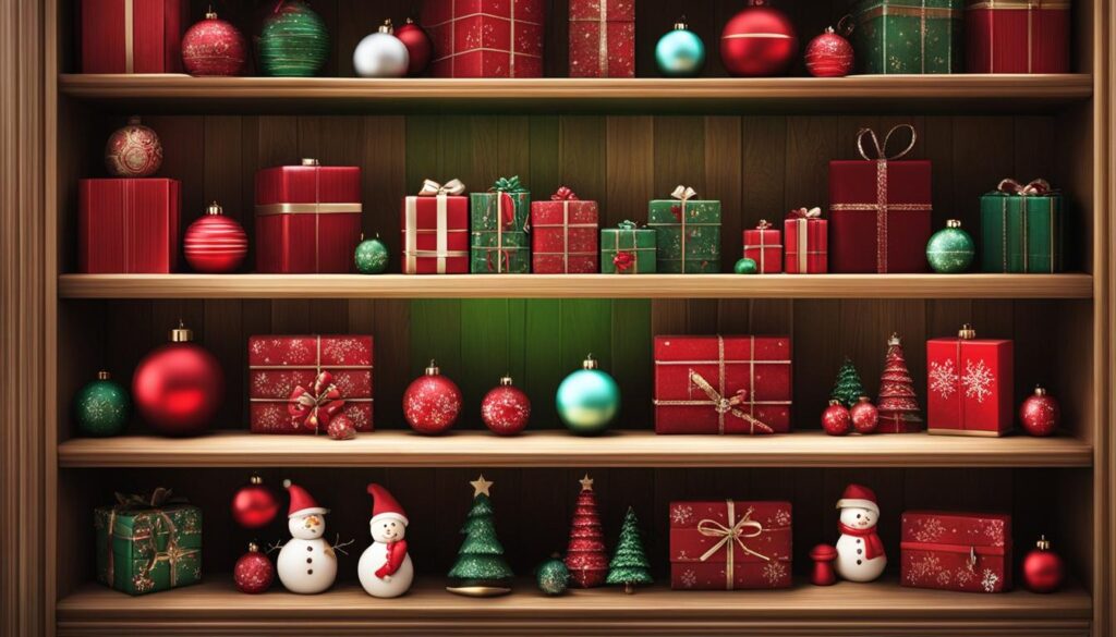 Closet bookshelf for holiday ornaments