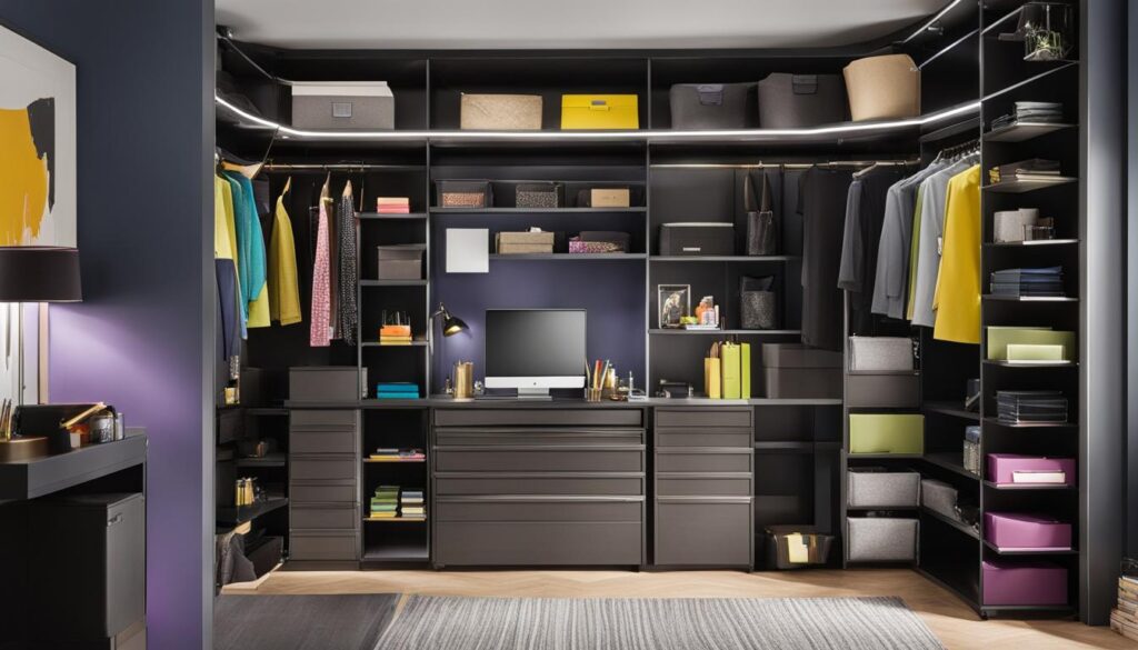 Closet bookshelf for office supplies