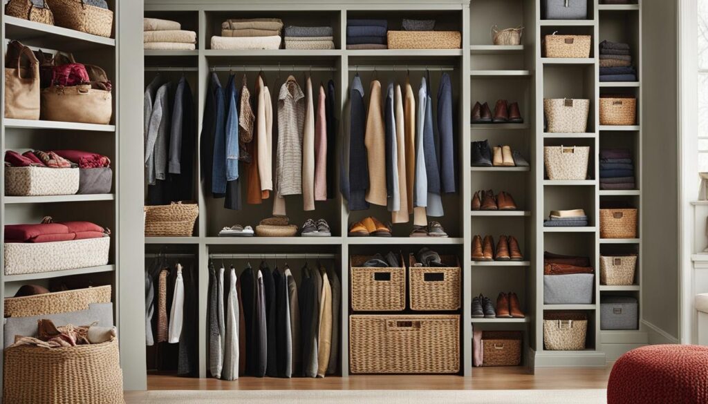 Closet bookshelf for seasonal clothing collection