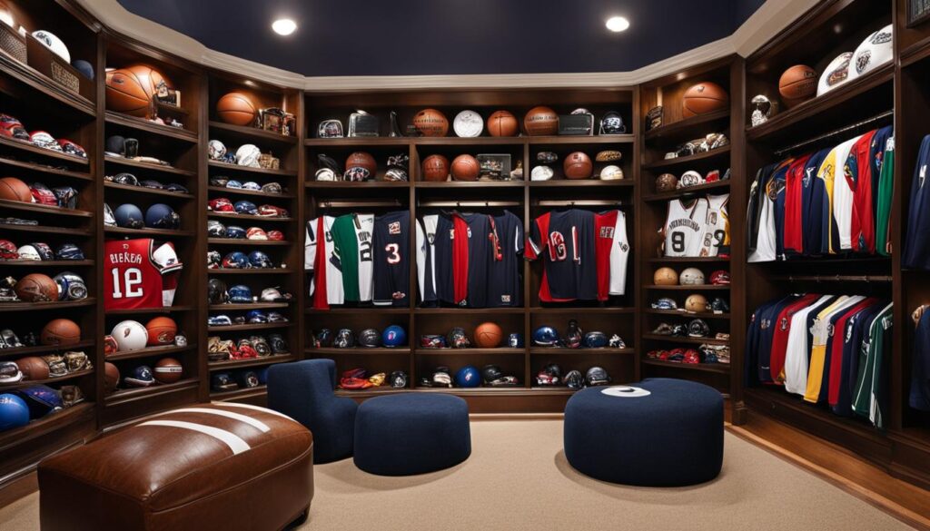 Closet bookshelf for sports memorabilia