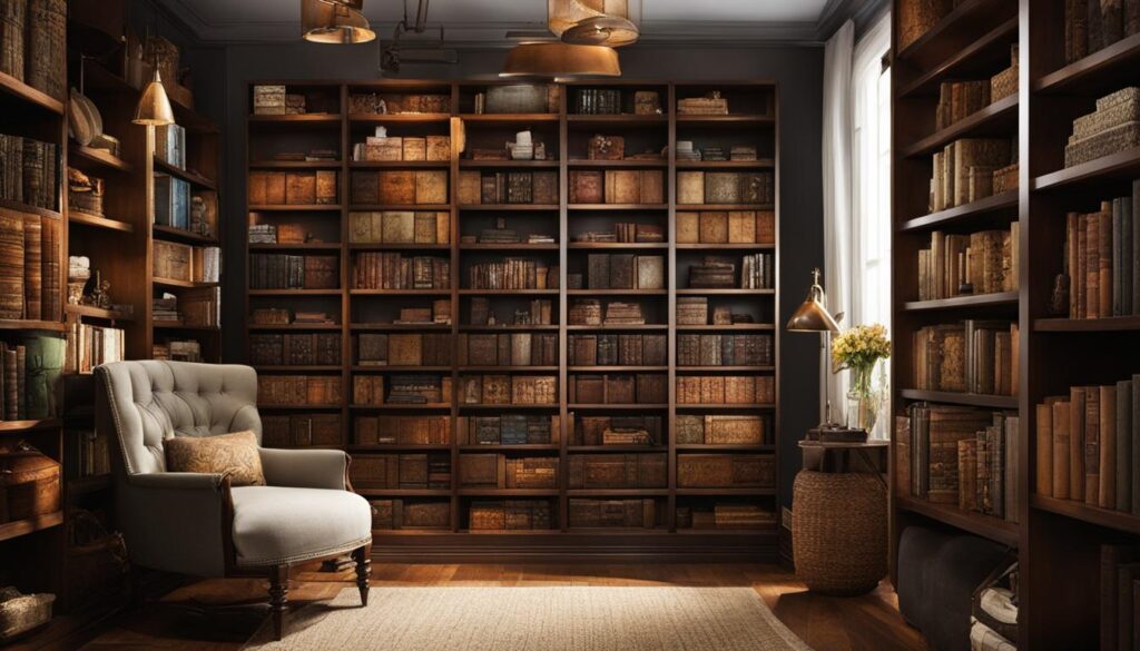 Closet bookshelf for vintage item collection