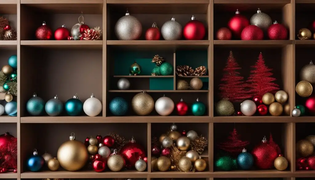 closet bookshelf for holiday ornaments