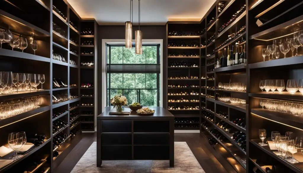closet bookshelf for wine glasses