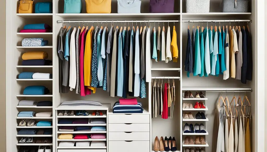 Maximize storage space with closet drawers and hanging rods